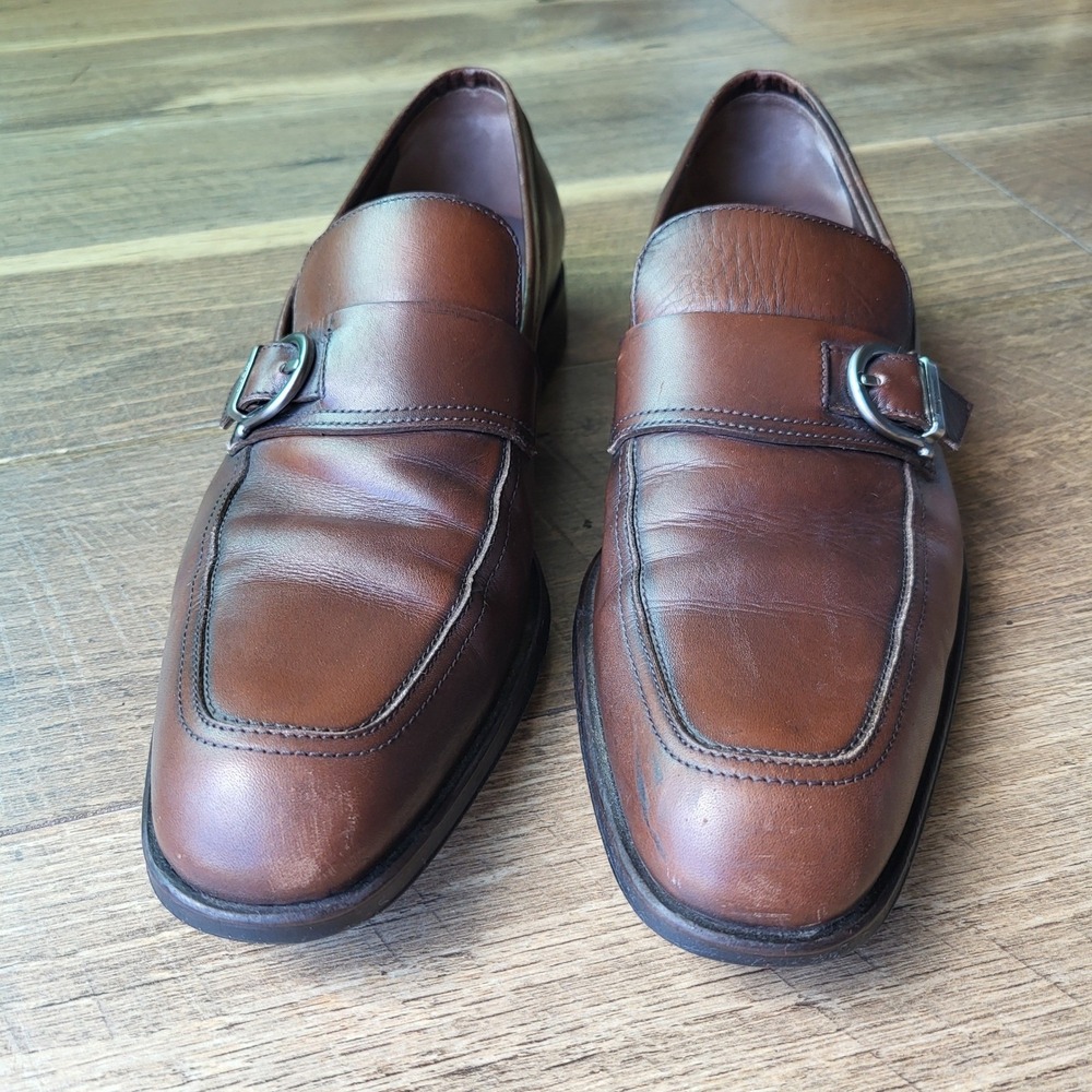 Salvatore Ferragamo Mens Brown Leather Monk Strap Loafers 7.5 D 20709 Italy